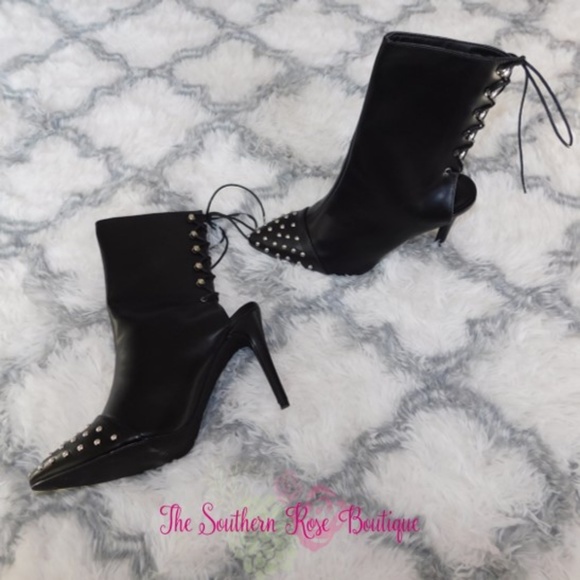 Black Studded Vegan Leather Boots - Picture 4 of 7